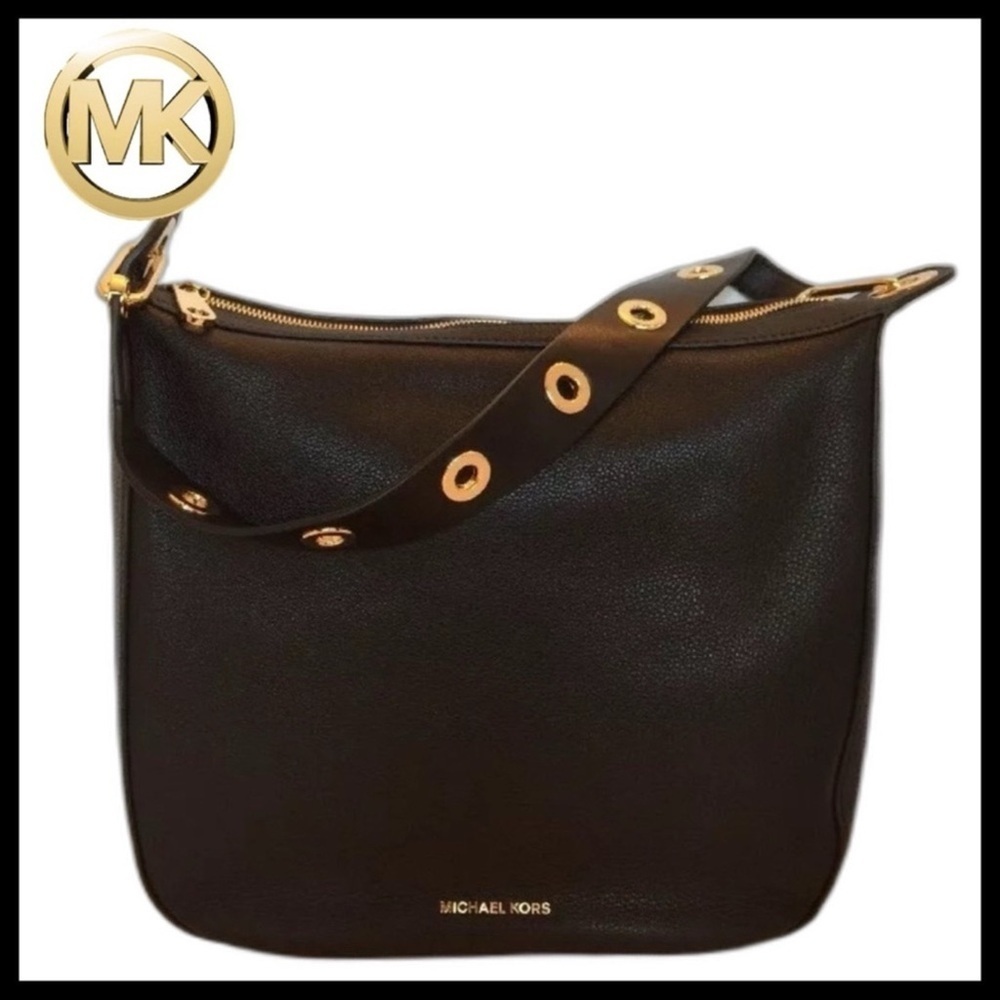 MICHAEL KORS Brooklyn Large Hobo Shoulder Bag Black Leather